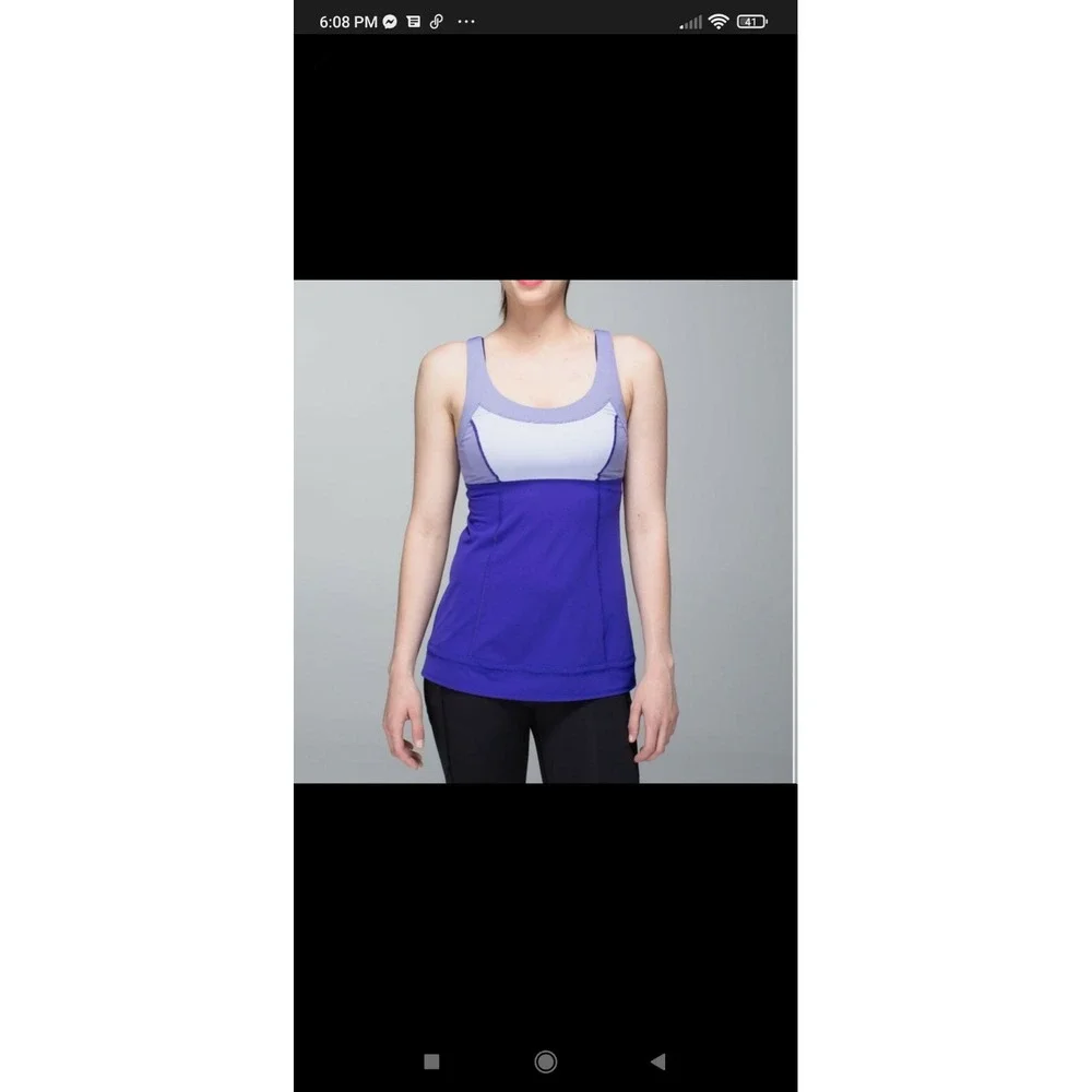 Lululemon Run Ta Ta‎ Topper Athletic Tank Top Cinch Waist Purple Stripes Size 4